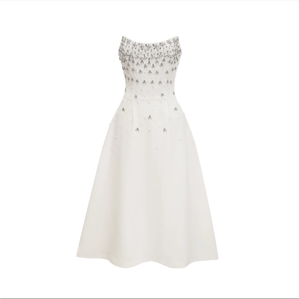 Strapless White Dress With Silver Embellishments